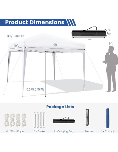 Carpa Plegable Tangkula 3 Alturas 10x10 Pies Blanca para Exterior
