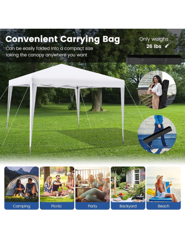 Carpa Plegable Tangkula 3 Alturas 10x10 Pies Blanca para Exterior