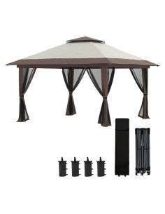 Carpa Gazebo Plegable Outsunny 3x3m Beige con Mosquitera