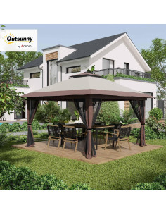 Carpa Gazebo Plegable Outsunny 3x3m Beige con Mosquitera 2