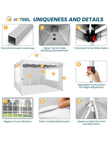 Carpa Plegable HOTEEL 10x10m Impermeable con Paredes Removibles