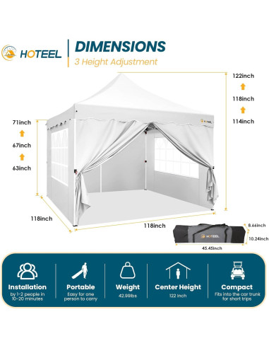 Carpa Plegable HOTEEL 10x10m Impermeable con Paredes Removibles