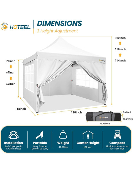 Carpa Plegable HOTEEL 10x10m Impermeable con Paredes Removibles