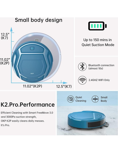 Aspiradora Robot OKP K2P, WiFi, Carga Automática, 2500PA
