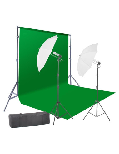 Kit de Iluminación Fotográfica Kaezi CH69G con Pantalla Verde 1.83x2.74m