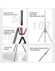 Soporte de Trípode Ajustable de Fibra de Carbono 61-259 cm con Brazo Boom 56-170 cm 2