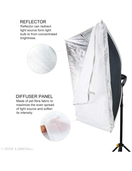 Kit de Iluminación Fotográfica LINCO Softbox 50x70 cm con 2 Bombillas