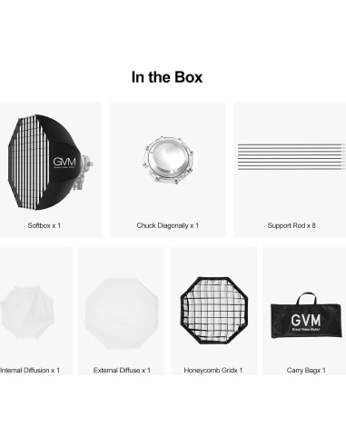 Softbox GVM 60x30 cm con Montaje Bowens y Rejilla