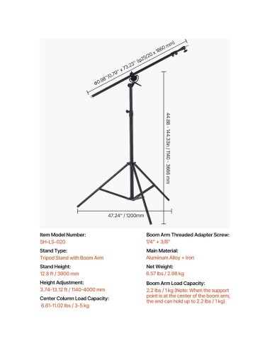 Soporte de Luz de Aluminio VEVOR 3-5 kg Altura 390 cm