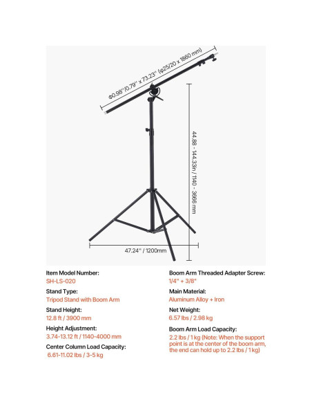 Soporte de Luz de Aluminio VEVOR 3-5 kg Altura 390 cm