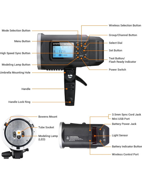 Flash Estroboscópico Godox AD600BM 600Ws con Softbox 80x80cm