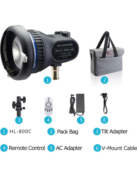 Luz LED Portátil WELLMAKING 80W Regulable 5600K CRI 98