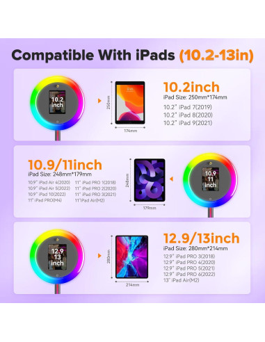 Cabina de fotos portátil Aorsipt S2 para iPad 10.2-13" con anillo de luz