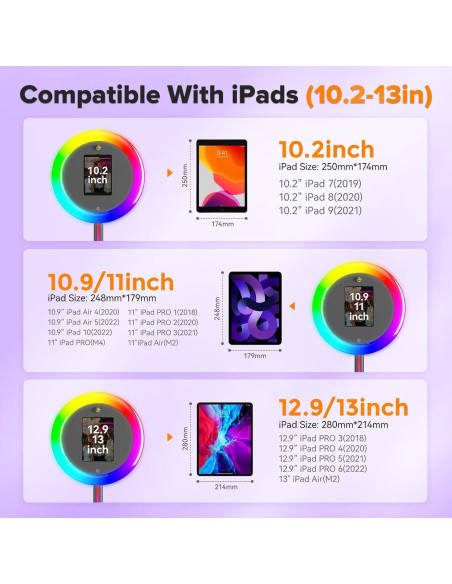 Cabina de fotos portátil Aorsipt S2 para iPad 10.2-13" con anillo de luz