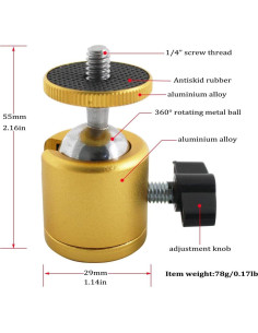 Cabezal de bola mini EXMAX dorado 1/4" para cámara DSLR 2