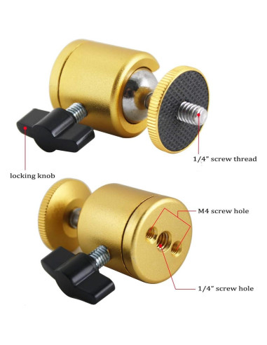 Cabezal de bola mini EXMAX dorado 1/4" para cámara DSLR