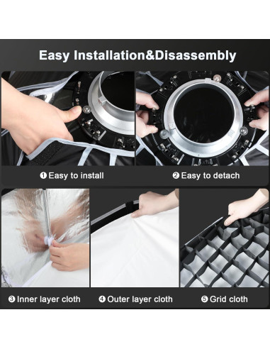 Softbox Parabólico JYJZPB 90cm con Difusores y Rejilla