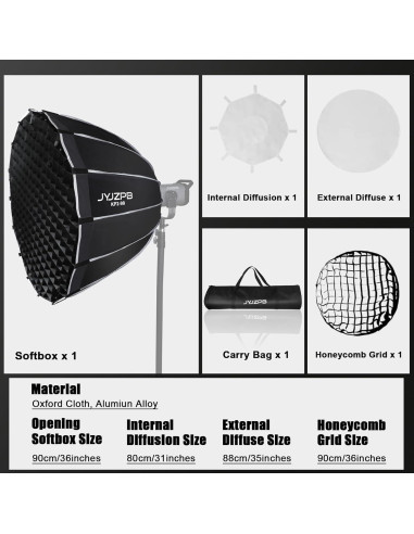 Softbox Parabólico JYJZPB 90cm con Difusores y Rejilla