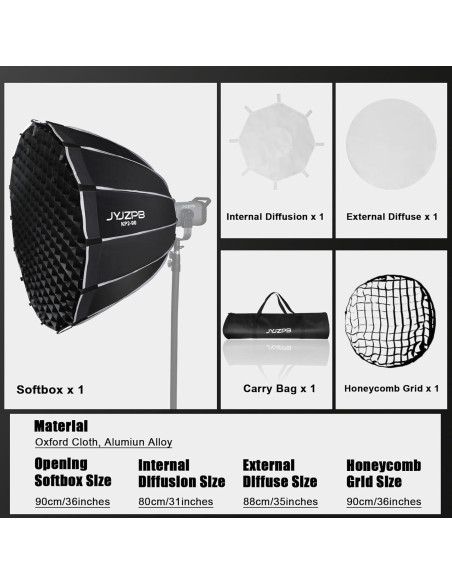Softbox Parabólico JYJZPB 90cm con Difusores y Rejilla