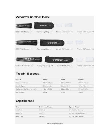 Godox Softbox S65T 65cm Paraguas Rápido con Rejilla - Portátil
