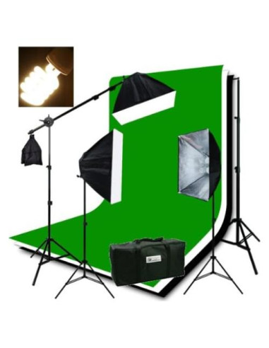Kit de Iluminación de Video ePhotoInc con Fondos Muselina 3200K