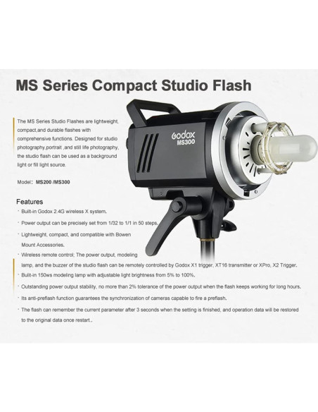 Godox MS300 Flash Estudio 300W con Lámpara 150W y Control Remoto