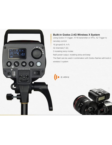 Godox MS300 Flash Estudio 300W con Lámpara 150W y Control Remoto