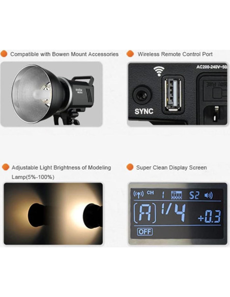 Godox MS300 Flash Estudio 300W con Lámpara 150W y Control Remoto