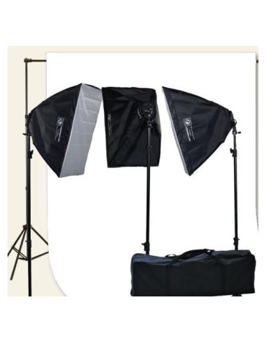 Kit de Iluminación Continua ePhoto H9004S3-1012W con Softbox y Fondo
