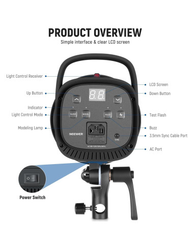 Flash Estroboscópico NEEWER S101-400W 400Ws 5600K con Paraguas 180cm