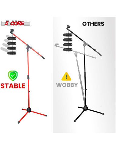 Soporte de Micrófono de Trípode 5 Core MS 080 Rojo Ajustable 45.72-182.88 cm