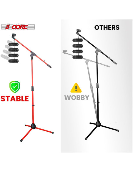 Soporte de Micrófono de Trípode 5 Core MS 080 Rojo Ajustable 45.72-182.88 cm