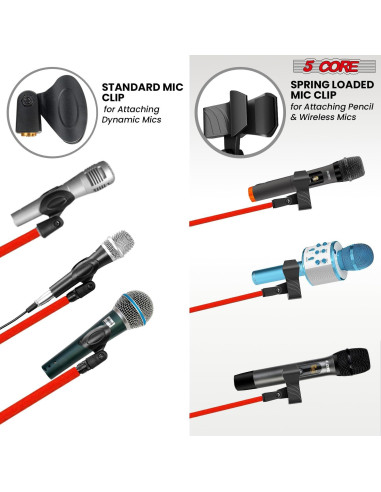 Soporte de Micrófono de Trípode 5 Core MS 080 Rojo Ajustable 45.72-182.88 cm