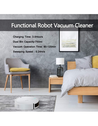 Aspiradora Robot COSTWAY 2000Pa Control Remoto 120min Silenciosa