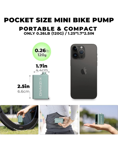 Mini bomba de bicicleta KIZINNO B7 120 PSI portátil verde