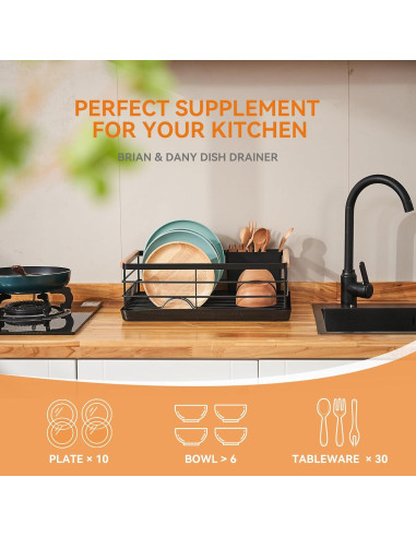 Escurridor de Platos BRIAN & DANY Acero Inoxidable Negro 42x30cm