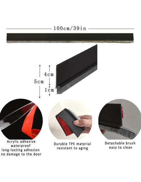 Tope de Draft Ajustable YINGD 100 cm con Cepillo Aislante Negro