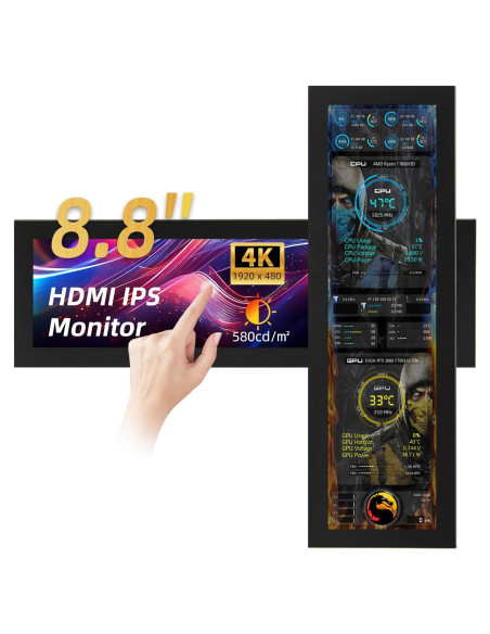 Monitor Táctil 8.8" iPitstBit 1920x480 para PC y Raspberry Pi