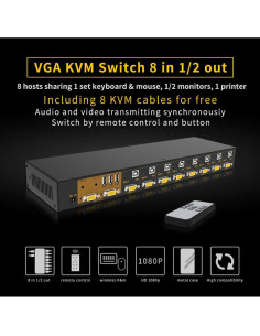 Interruptor KVM VGA eKL de 8 Puertos con 2 Salidas 2