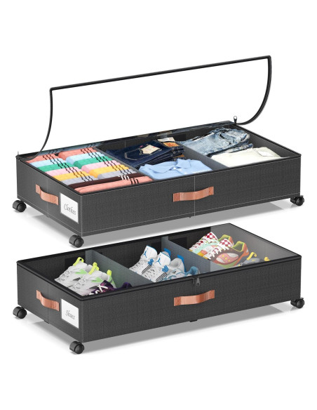 Contenedores de Almacenamiento Bajo la Cama LESHZHEN 2 Paquete Negro