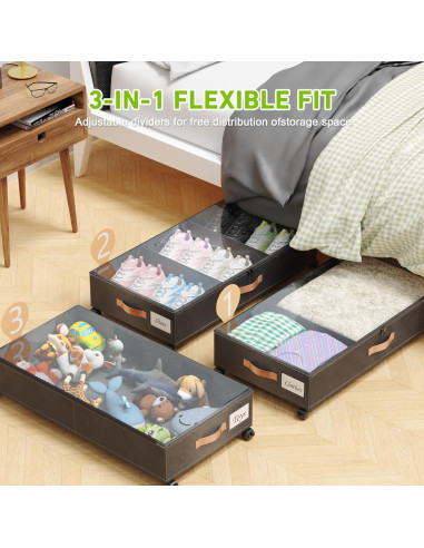 Contenedores de Almacenamiento Bajo la Cama LESHZHEN 2 Paquete Negro