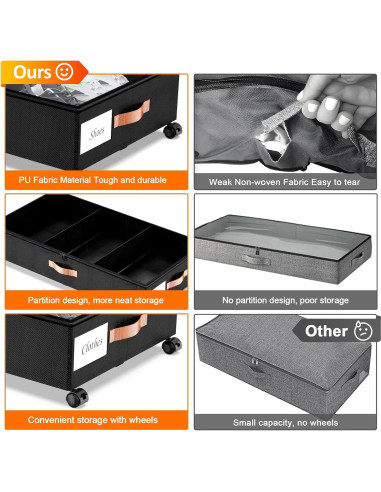 Contenedores de Almacenamiento Bajo la Cama LESHZHEN 2 Paquete Negro