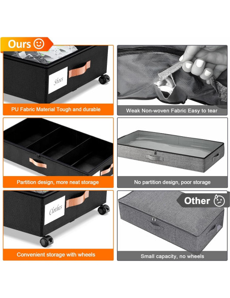 Contenedores de Almacenamiento Bajo la Cama LESHZHEN 2 Paquete Negro