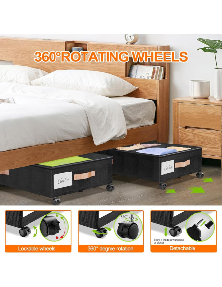 Contenedores de Almacenamiento Bajo la Cama LESHZHEN 2 Paquete Negro