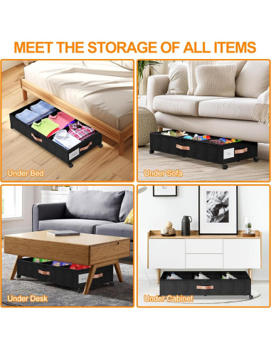 Contenedores de Almacenamiento Bajo la Cama LESHZHEN 2 Paquete Negro