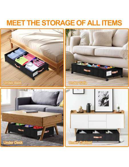 Contenedores de Almacenamiento Bajo la Cama LESHZHEN 2 Paquete Negro