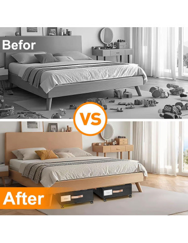 Contenedores de Almacenamiento Bajo la Cama LESHZHEN 2 Paquete Negro