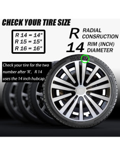 Cubierta de Rueda Aiqiying Hubcap Universal 14" ABS Plata-Negro 2