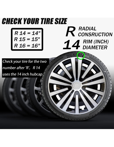 Cubierta de Rueda Aiqiying Hubcap Universal 14" ABS Plata-Negro