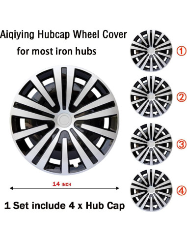 Cubierta de Rueda Aiqiying Hubcap Universal 14" ABS Plata-Negro